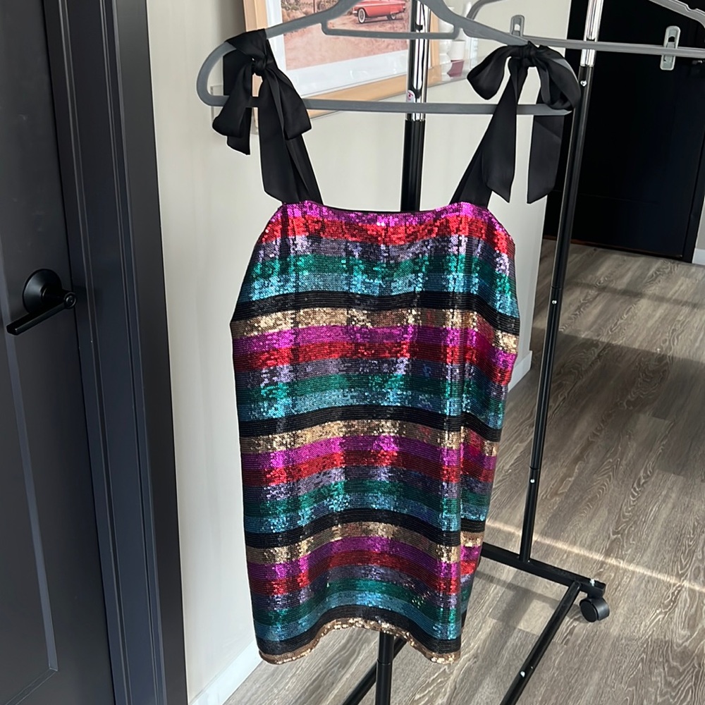 Show Me Your Mumu Super Slip Tie Party Dress Size M sequins multi color